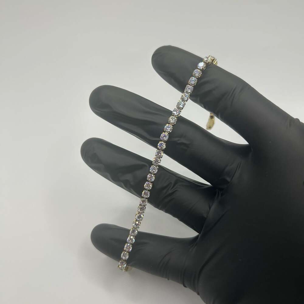 4mm Moissanite Gold Tennis Bracelet Mens 7.5 Inch VVS1 No Pass Waterproof